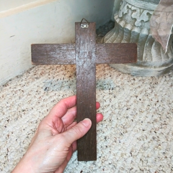 Antique Wood & Brass Small Wall Hanging Crucifix Made In Germany - Picture 6 of 10